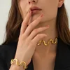 Chunky 16K Gold Plated Stainless Steel Curve Choker Necklace Wavy Open Bracelet Bangle High End Tarnish Free Jewelry Gifts 202 1