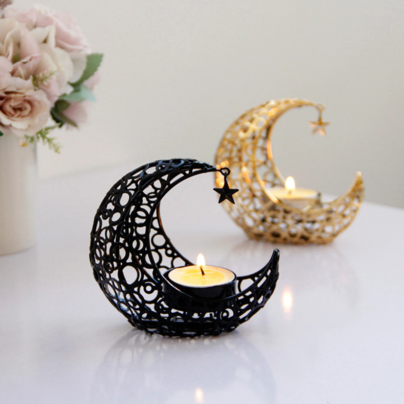 

Candle Holder Iron Reusable Sturdy Vintage Wedding Decoration Merry Christmas Decor Moon Candlesticks