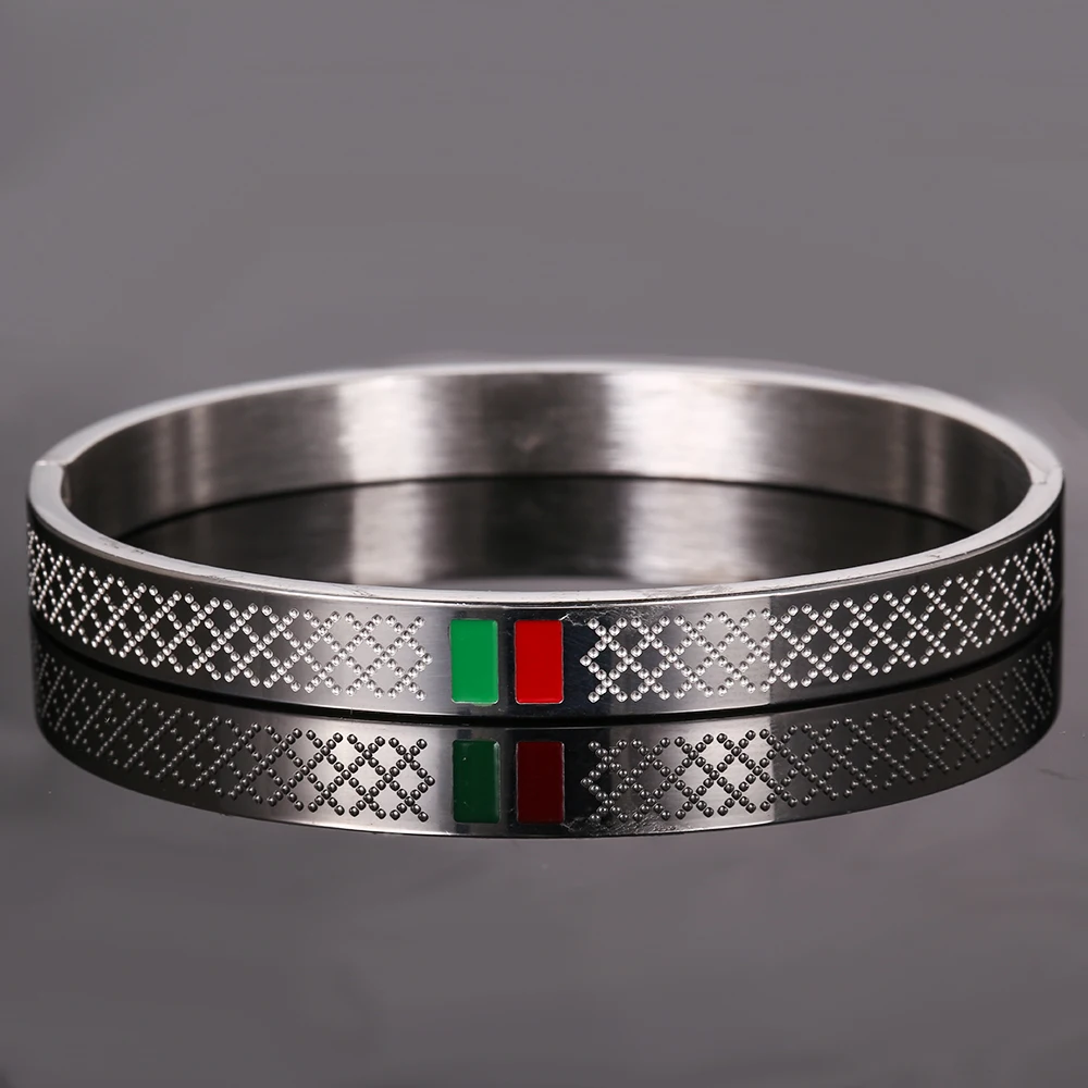 Luxury Round Enamel Stainless Steel Bangles & Bracelets No Fade Color Open Bangle For Women Girls Men Wedding Lover Jewelry 3