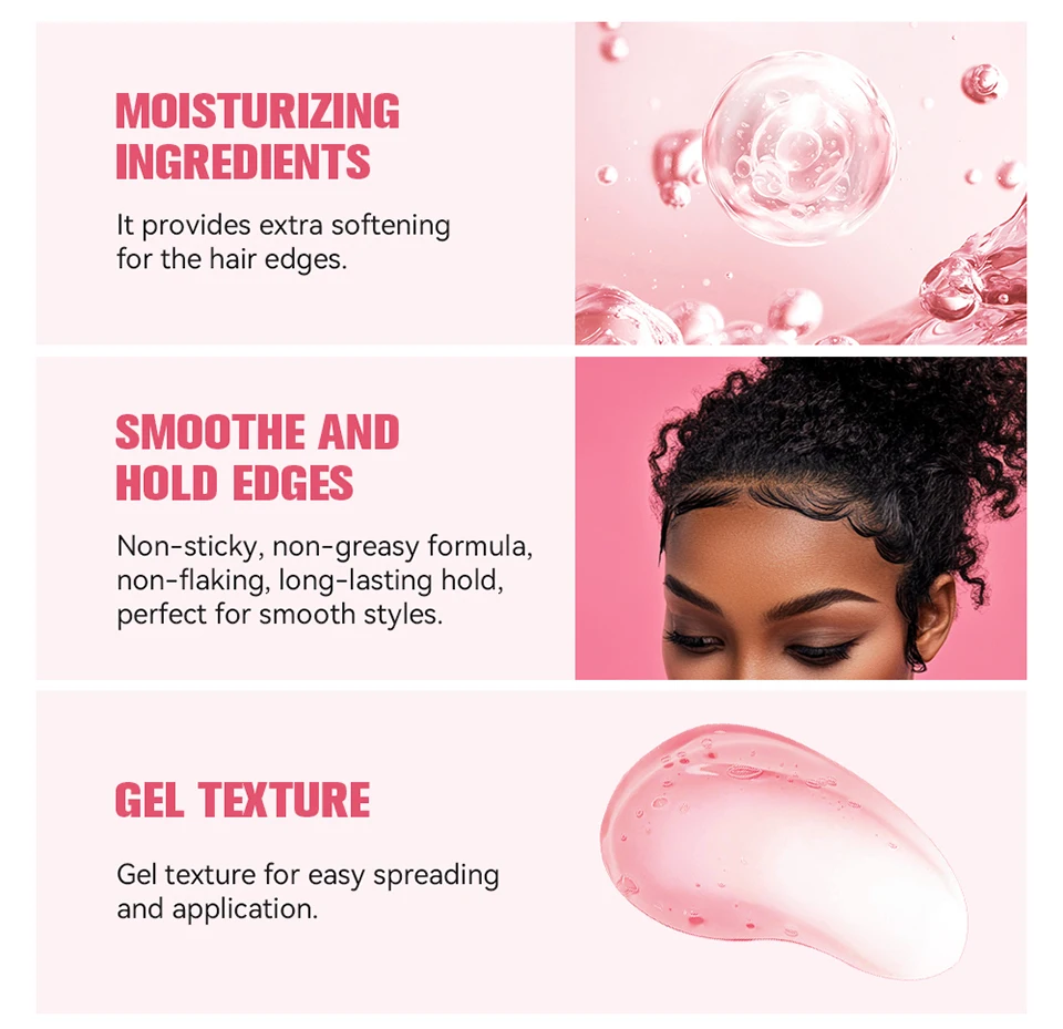 Strong Edge Control Hair Gel - Non-Greasy Long Lasting Styling Wax for All Hair Types