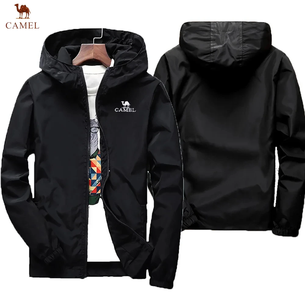 

CAMEL New embroidered men's casual loose windproof zippered hooded sun protection jacket, outdoor camping, oversized light color