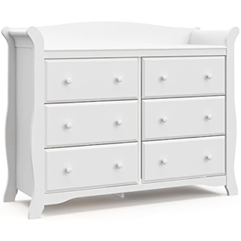 

Storkcraft Avalon 6 Drawer Double Dresser (White) – Dresser for Kids Bedroom, Nursery Dresser Organizer, Chest of Drawers