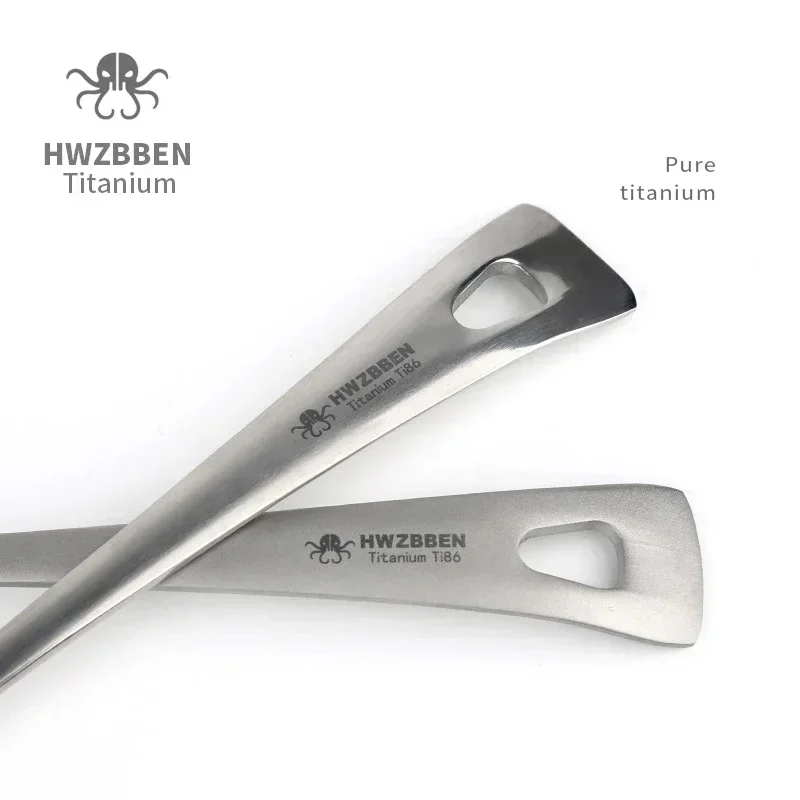 HWZBBEN 야외 티타늄 수프 스푼, 긴 손잡이 캠핑 식기, 휴대용 요리 주방 식기류, Ti86