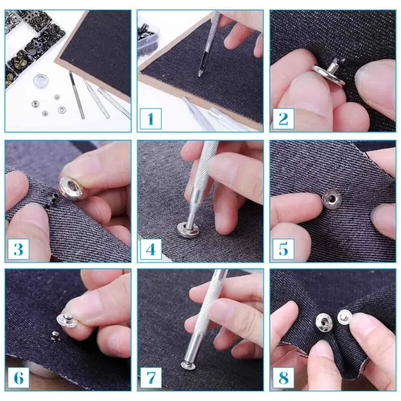 325PCS (80 set) Heavy Duty Snap Fasteners Press Studs Kit +Poppers Leather Button Tool For DIY Clothes Garment Bag Shoes 5