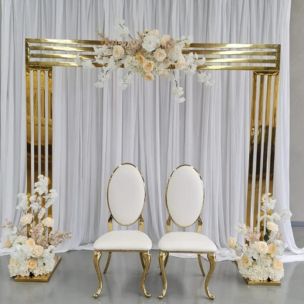 

Gold Backdrop Four-row Square Screen Frame Wedding Arch Iron Props Flower Door Stand Geometry Shelf