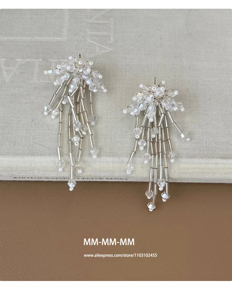 2025, handgefertigte baumelnde Ohrringe mit Kristallquasten | Barockes Perlen-Feuerwerk-Blumendesign | Eleganter Statement-Schmuck für Damen – Detail 39