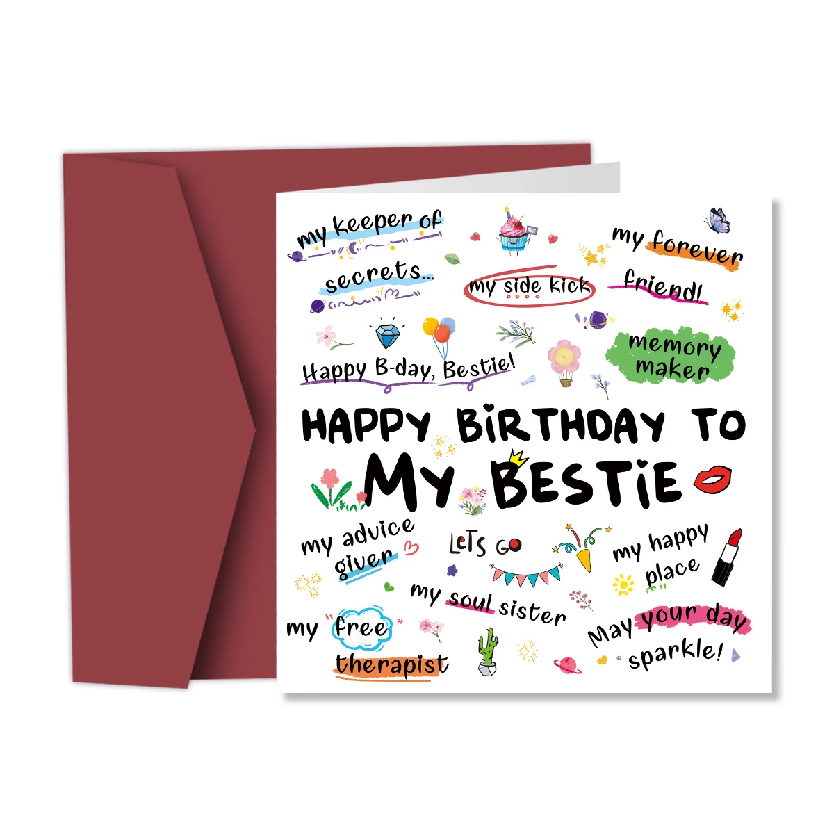 Meine Bestie-Geburtstagskarte mit Umschlag, mein glücklicher Ort, meine Seelenschwester, lustige Geburtstagsgrußkarte für Freunde und Schwester, Geburtstagsgeschenk – Detail 1
