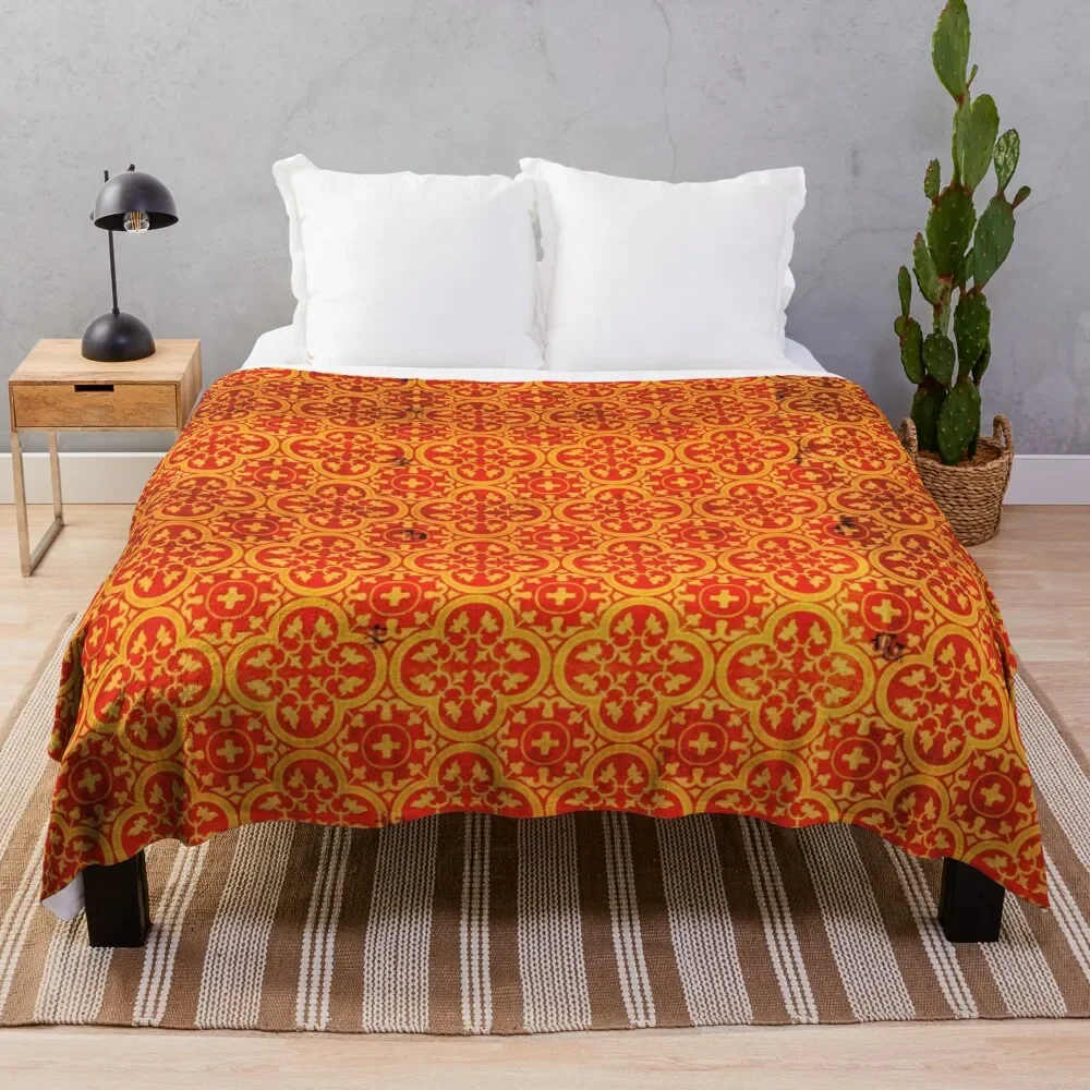 

Orange Traditional Oriental Moroccan Style Pattern Throw Blanket Loose funny gift Shaggy Blankets