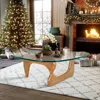 Triangle Glass Coffee Table Modern Noguchi Coffee Table, Vintage Glass, and Wood End Table, Solid Wood Base and Clear Glass Top 3