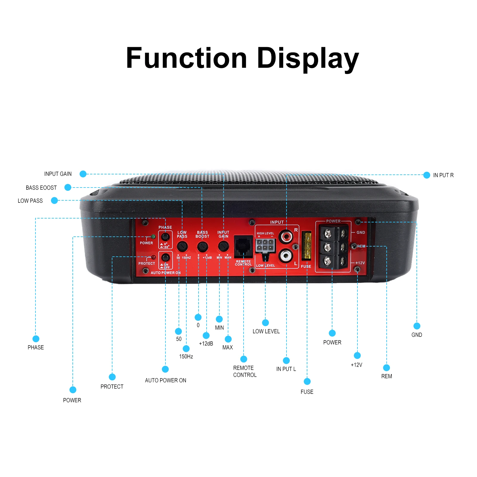 Podofo 1000W Auto-Subwoofer-Set Schlanker Verstärker mit Audiokabel Aktiver Audio-Basslautsprecher Unter-Sitz-Subwoofer Paracoche – Detail 7