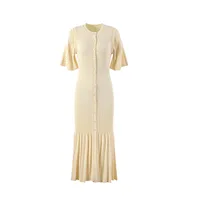 Summer-style fashionable openwork French slimming A-line short-sleeved knitted dress, fishtail long dress for women - Image 4