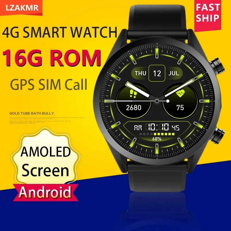 LZAKMR 2023 NEW AMOLED 1.39 Screen KC08 4G Smart Watch Men Wifi Android OS GPS Map SmartWatch 16G ROM Music SIM Call Passometer