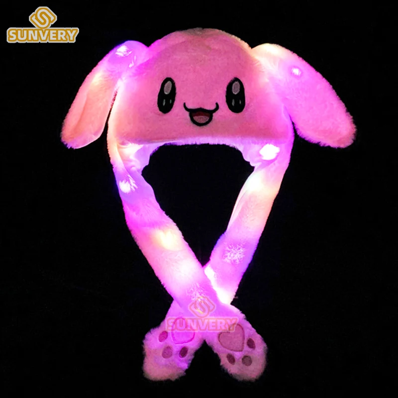 Glowing Plush Ear Moving Jumping Rabbit Hat Funny Glowing Ear Moving Bunny Hat Cosplay Christmas Party 5-18 Years and Adult rabbit earmuff toy