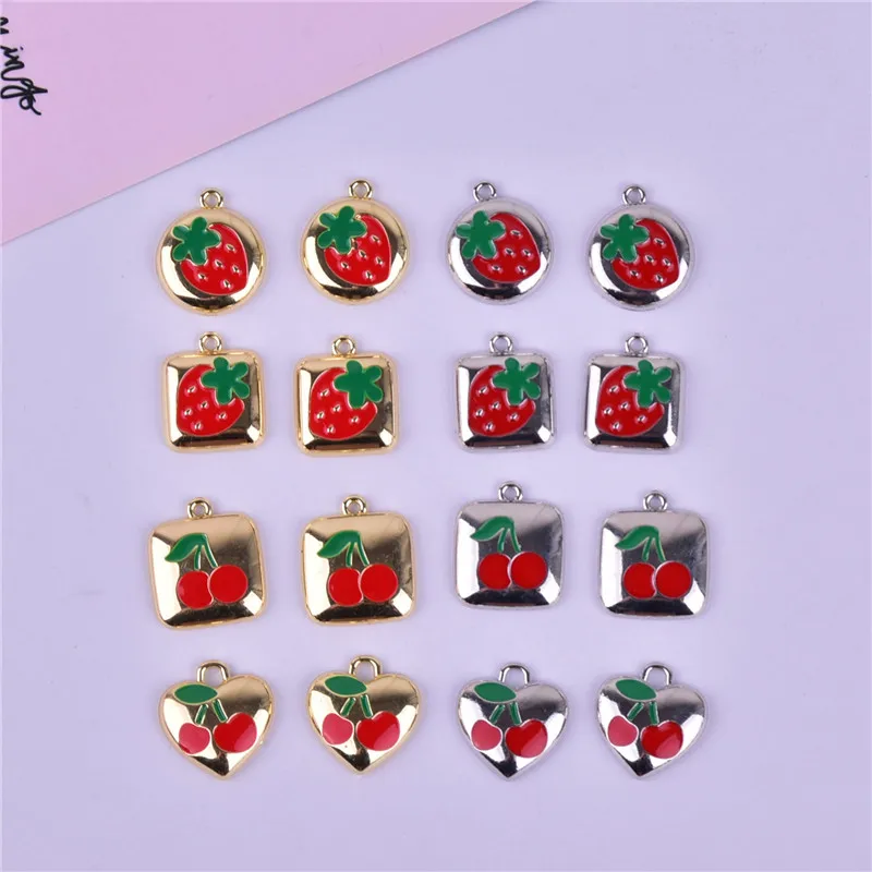 

10 шт., металлические подвески в виде вишни, клубники для изготовления ювелирных изделий своими руками