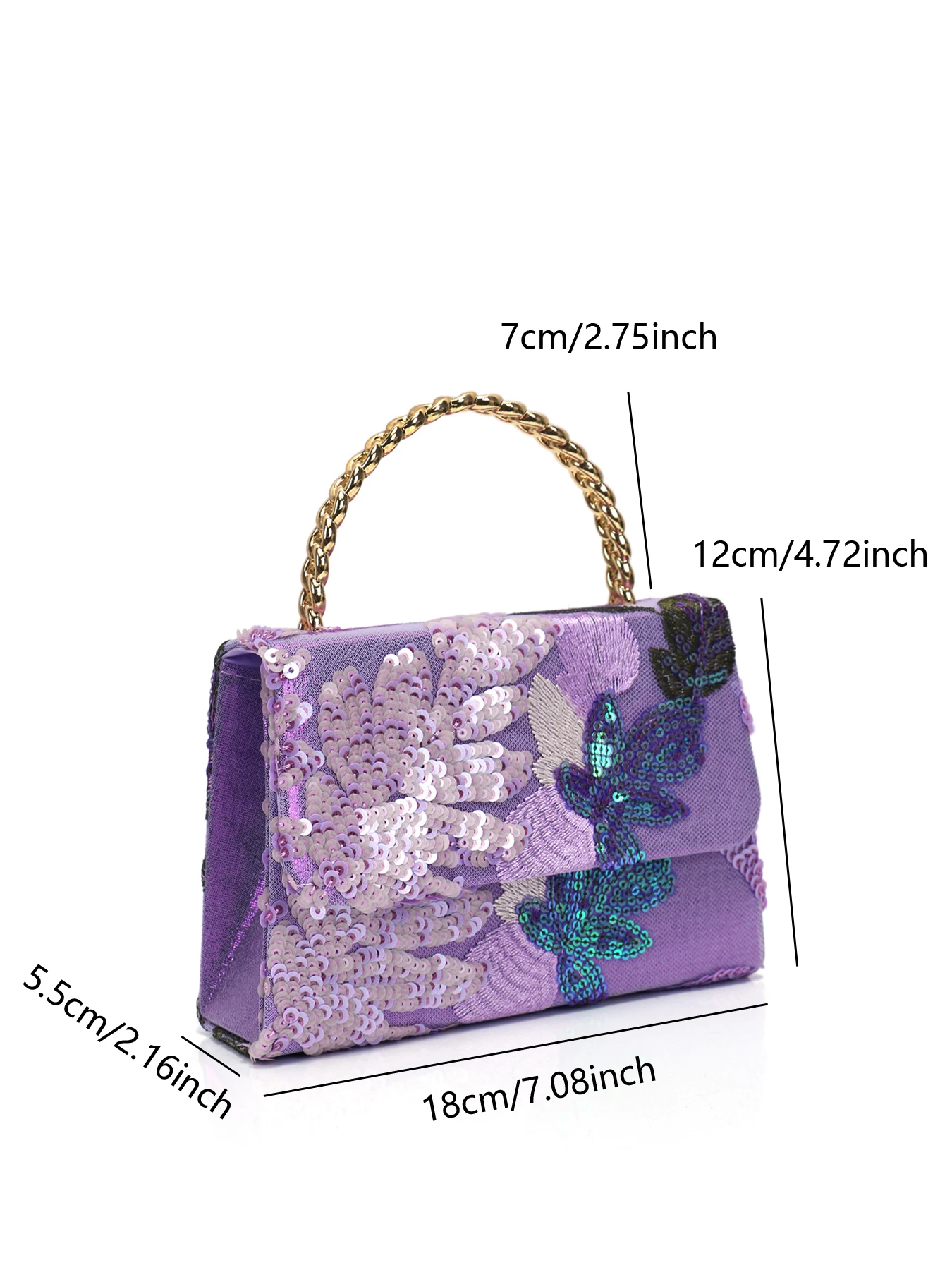 Purple Floral Clutch Bag Women Evening Sequines Envelope