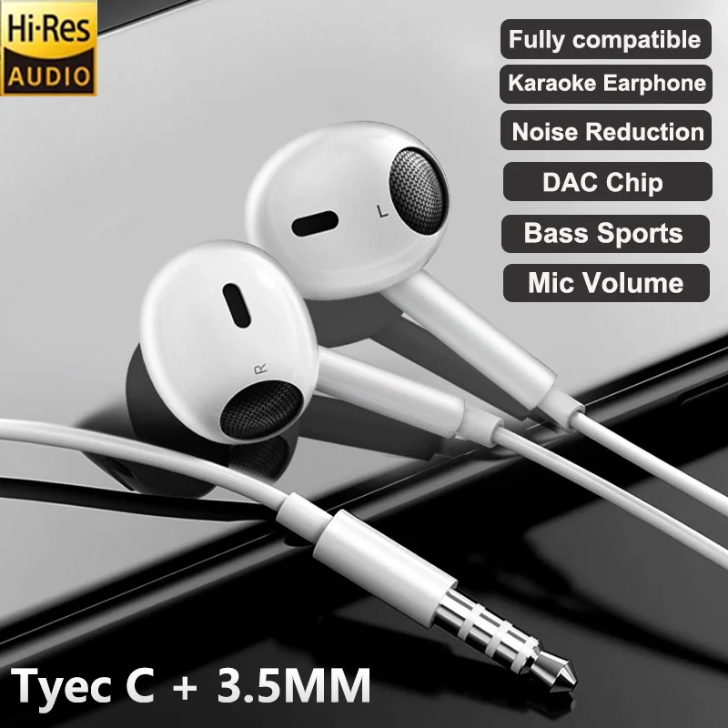 Tyec C Headset Stereo Earbud HiFi Bass Headphones With Mic