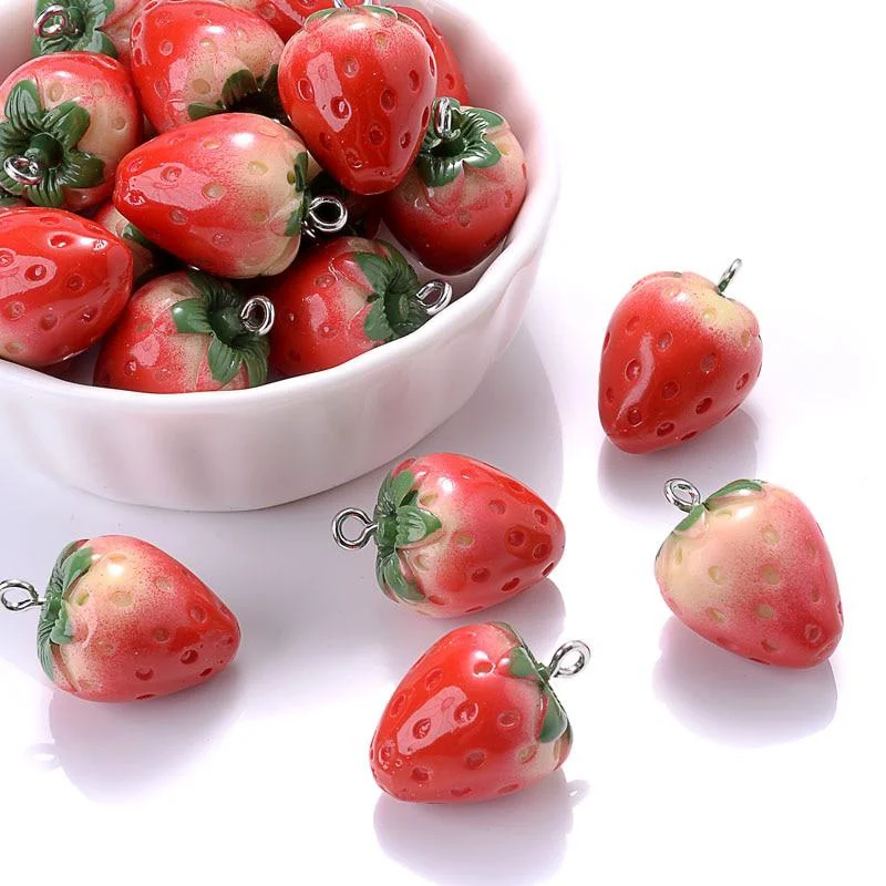 5 pcs/pack Big and Small 3D Strawberry Fruit Resin Charms Pendant Earring DIY Fashion Jewelry Accessories