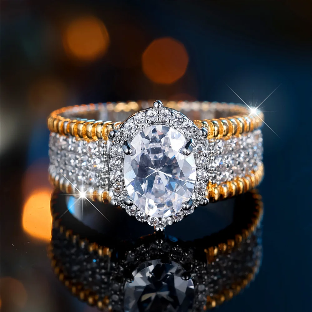 Cute Female White Zircon Stone Oval Engagement Rings For Women Silver Gold Color Wedding Bands Jewelry Party Gifts