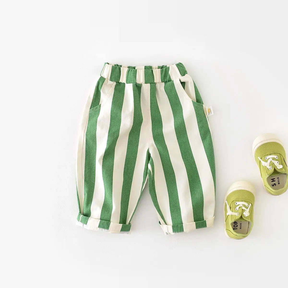 2024 Spring Boy Girl Children Loose Strped Casual Pants Baby Pockets Fashion Pants Kid Outdoor Cotton Trousers Toddler Costume 4
