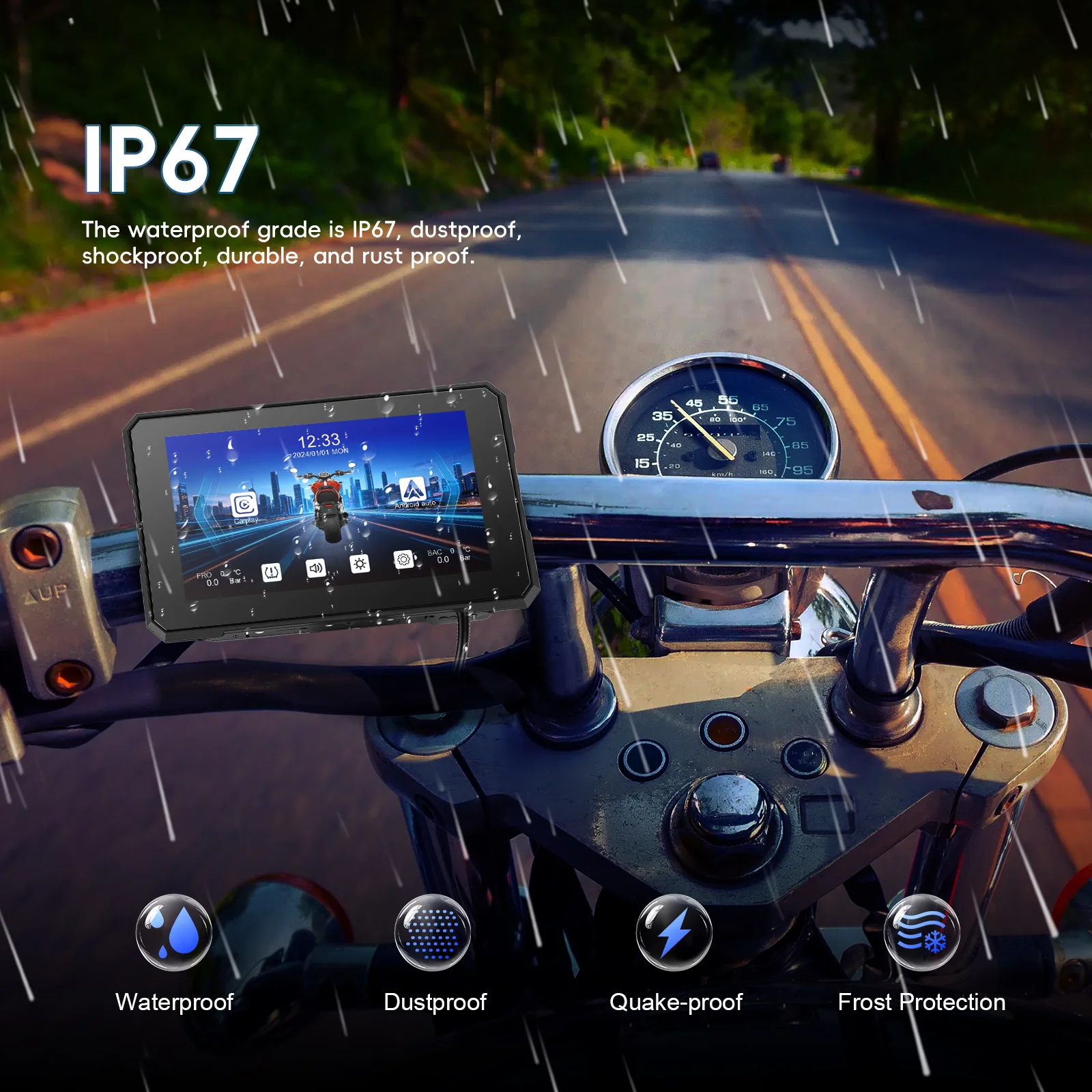 Reproductor de Pantalla Inteligente para Motocicleta Podofo de 5'' con Pantalla Táctil, Carplay, Android Auto, Resistente al Agua IP67, Brillo Automático, Reproductor Portátil para Motocicleta 6