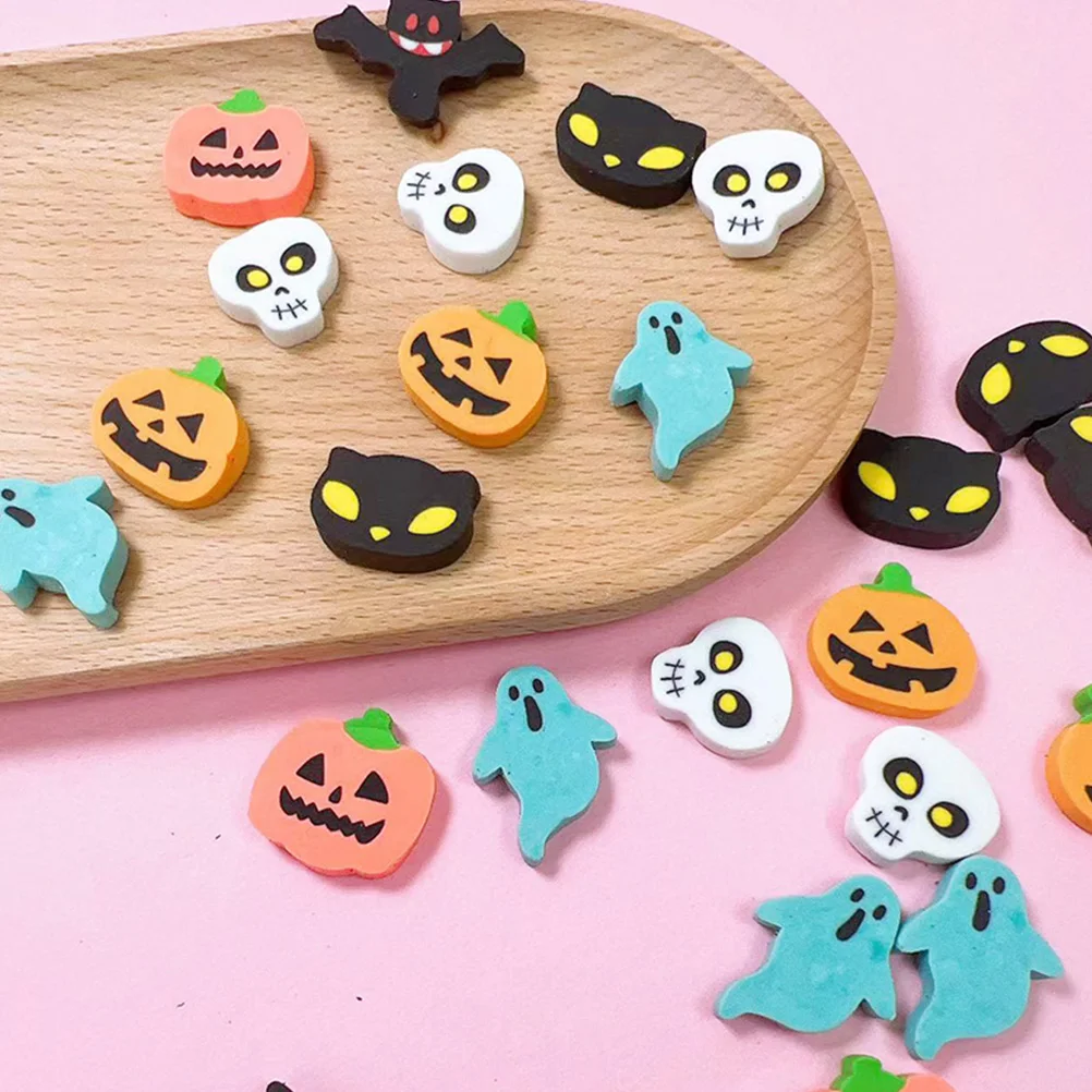 100Pcs Halloween Stationery Eraser Skull pumpkin eraser bat eraser Shape Drawing Supplies Halloween Party Favor Erasers Supplies