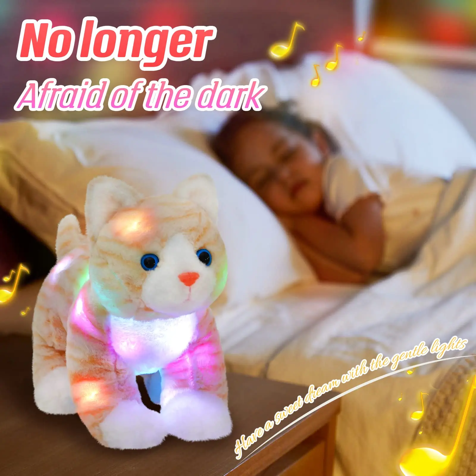 Plush Toy Cute Kawaii Doll 35cm Throw Pillows Kitty Cat Musical LED Stuffed Animals Gift for Girls Kids