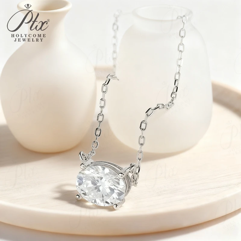 Halsketten mit Anhänger, Moissanit-Diamant, schlichte ovale Form, 925er Sterlingsilber, stapelbare Kette, hypoallergen, Geburtstagsgeschenk, sauber – Detail 21