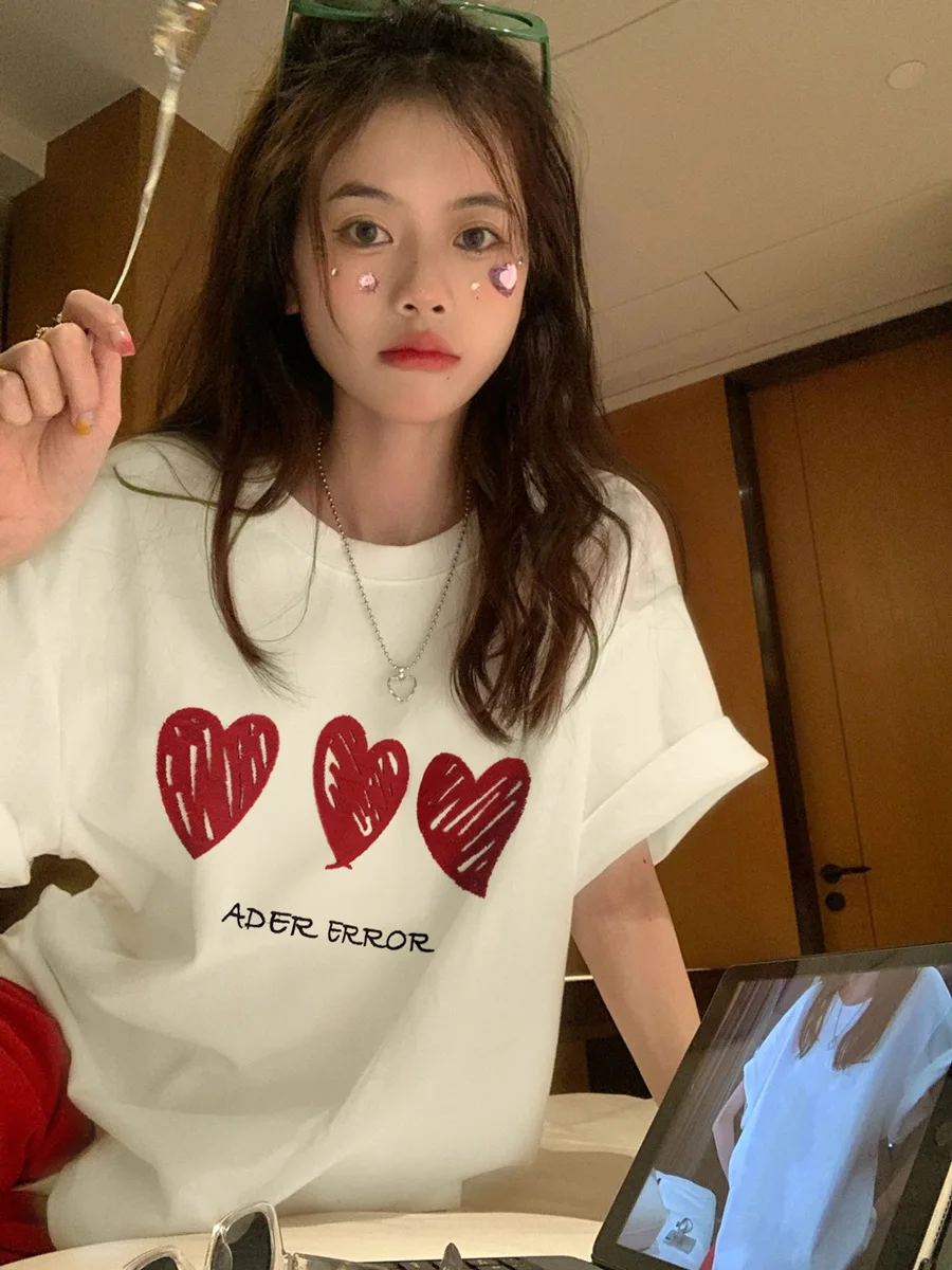 

T Shirt Men Women Summer Korean Fashion Sweat Top Tees Oversize Embroidery Cotton outfits Female Costume Y2k T-shirts