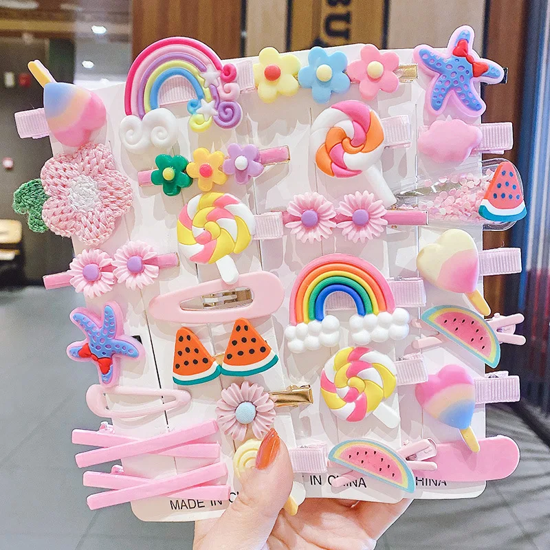 1 Set Children Cute Cartoon Flower Fruit Rubber Bands Hairpins Girls Lovely Hair Clips Kids Hair Bands Accessories Gift hair clips