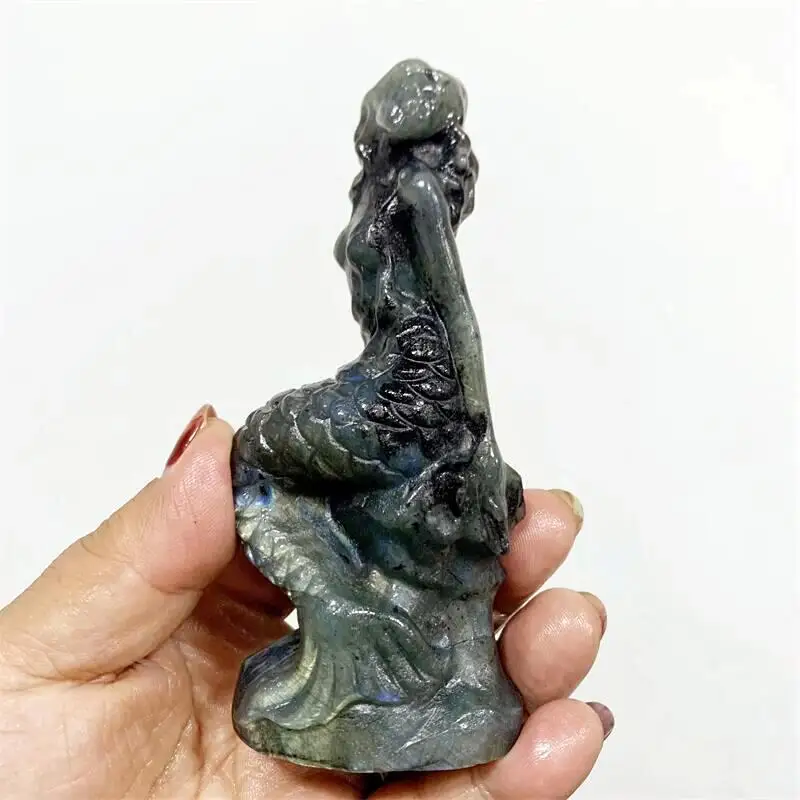 

Natural Labradorite Mermaid Quartz Carving Stones Polished Crystal Healing Gemstones Reiki Decoration Gift 1pcs
