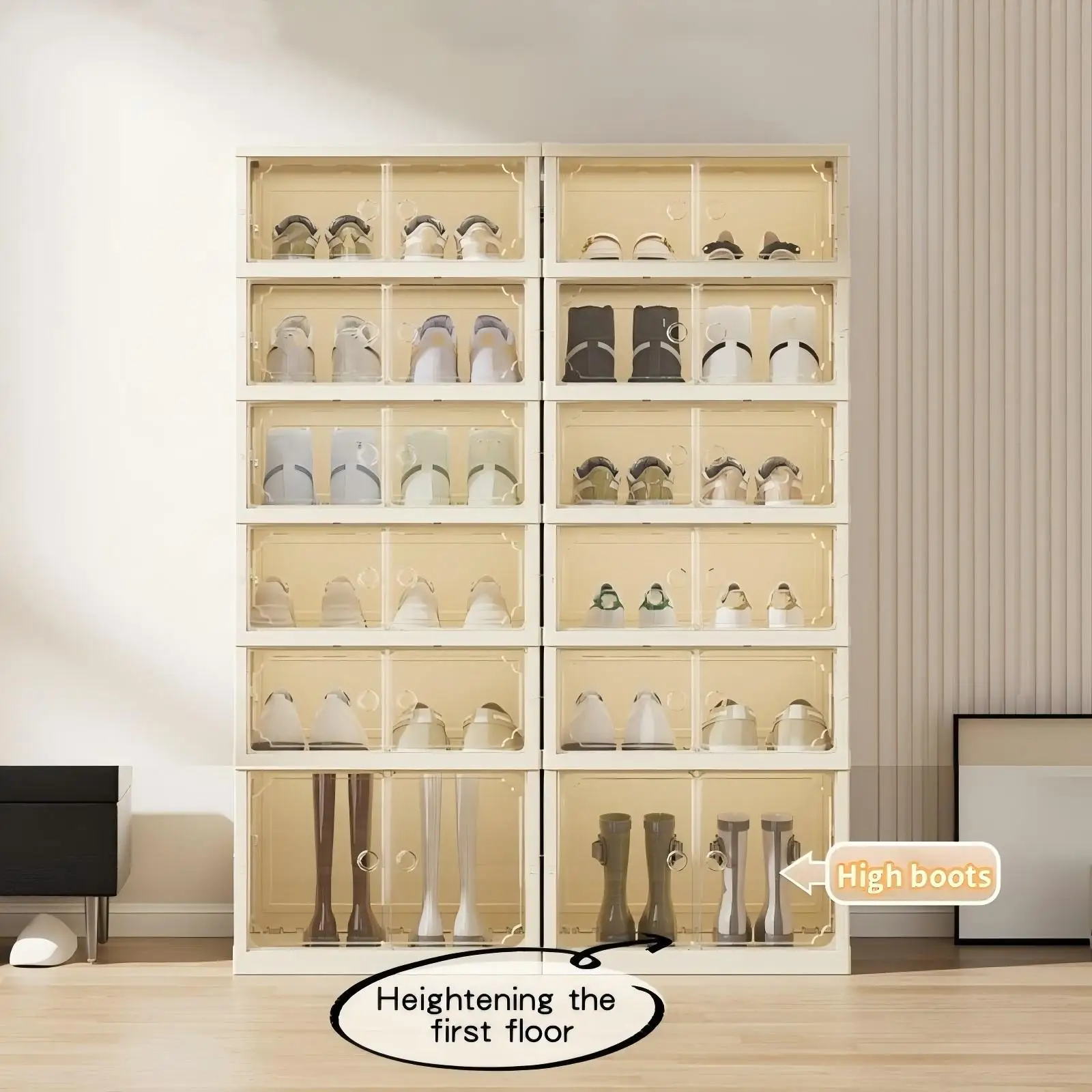 Widening Shoe Cabinet Transparent Heightening Shoes Box Thickened Foldable Sneaker Shoe Organizers Dustproof 12-grid Shoes Bins shoe organizer shoe cabinet