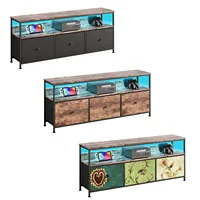 Шкаф для телевизора Comanlai 108 см со светодиодной подсветкой и 3 тканевыми ящиками, шкаф для хранения с металлическим каркасом и деревянной столешницей, тумбочка — изображение 5