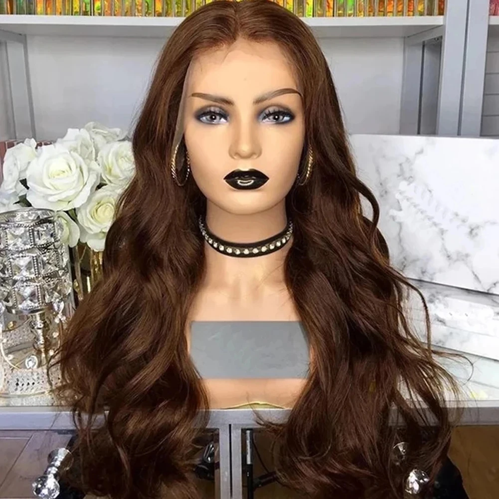 

Темно-коричневый цветной длинный волнистый парик на сетке спереди бесклеевые термостойкие волосы синтетические парики для женщин Косплей