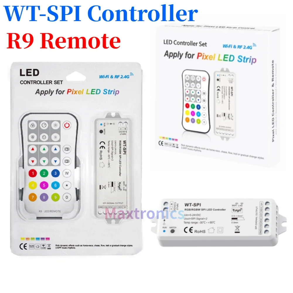 

WT-SPI/ R9 Tuya WIFI 2.4G SPI RGB/RGBW Pixels LED Controller Alexa Google For WS2811 WS2812B WS2814 WS2815 SK6812 Strip Light