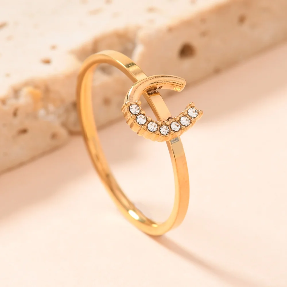 MEDFOLY Size 6-9 1.5mm Stainless Steel Rings for Women 14k Gold Plated Anti-allergy Butterfly Heart Letter CZ Rings Jewelry Gift 3