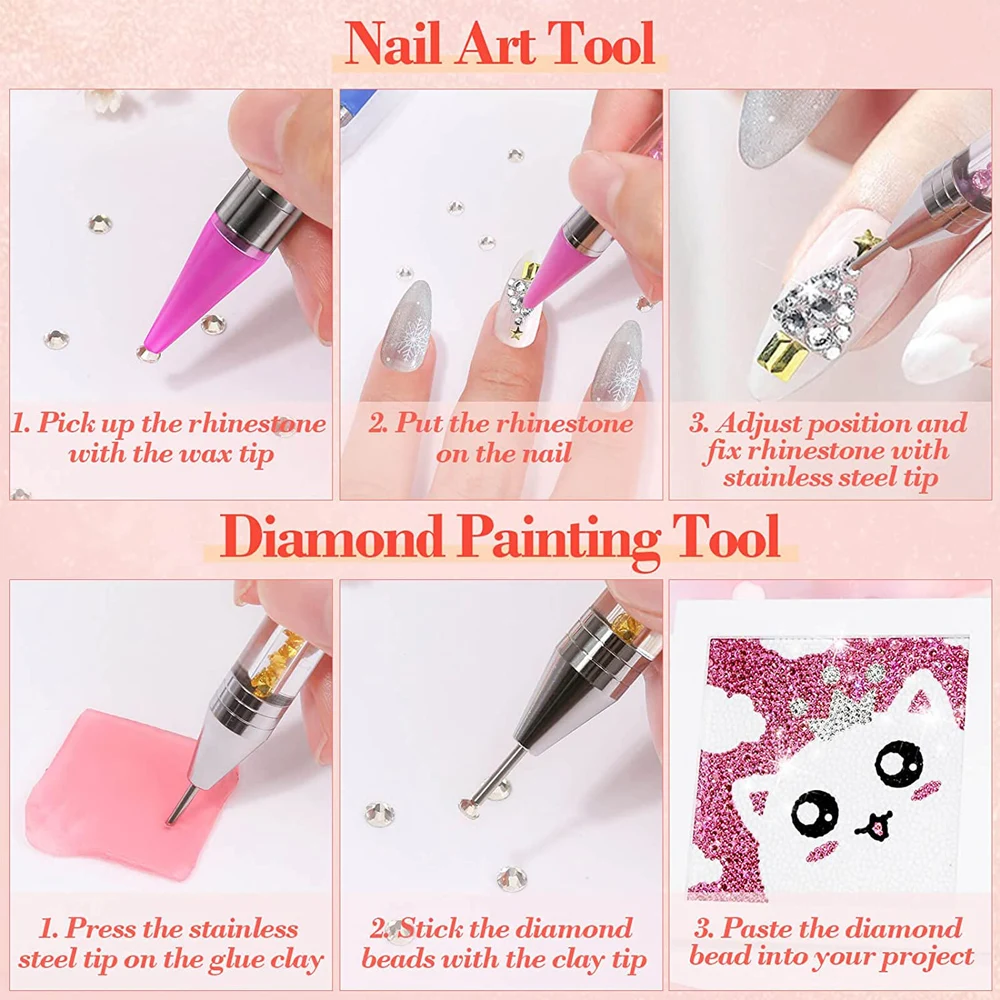 Wax Pencil for Rhinestones,Acrylic Handle Nail Art Rhinestone Applicator  Double Head Dotting Pen Jewel Rhinestone Picker Tool - AliExpress