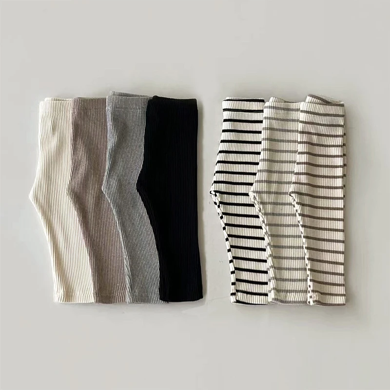 

Брюки Детские эластичные облегающие, в Корейском стиле, повседневные уличные штаны в полоску для мальчиков и девочек, на весну и осень