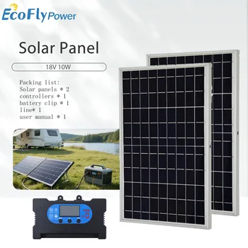 ﻿   แผงโซลาร์เซลล์ 10W 18V พร้อมคอนโทรลเลอร์ 10A แผงชาร์จพลังงานแสงอาทิตย์สำหรับการเดินทาง ตั้งแคมป์ ชาร์จโทรศัพท์ แบตเตอรี่รถยนต์ และเครื่องกำเนิดไฟฟ้า 1