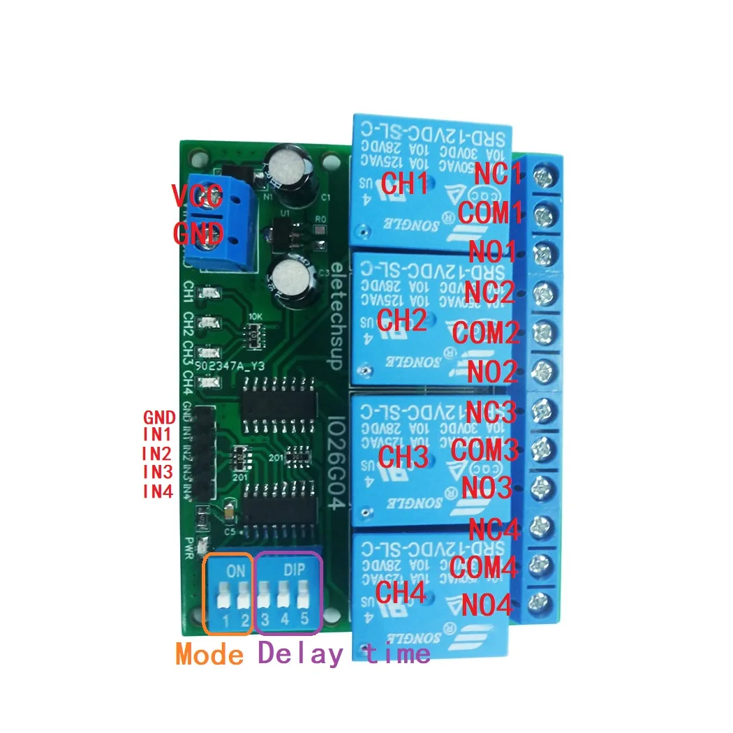 다기능 지연 릴레이 타임 스위치, PLC 모듈 전원 조절기 시퀀서, 켜기/끄기, 4ch DC 5V, 12V, 24V