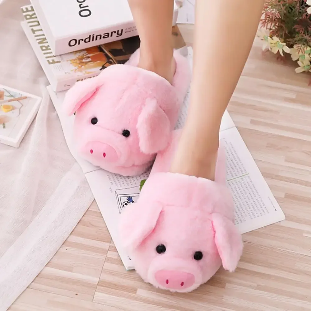 2025Winter Women Warm Indoor Slippers Ladies Fashion Cute Pink Pig Shoes Women's Soft Short Furry Plush Home Floor Slipper SH467