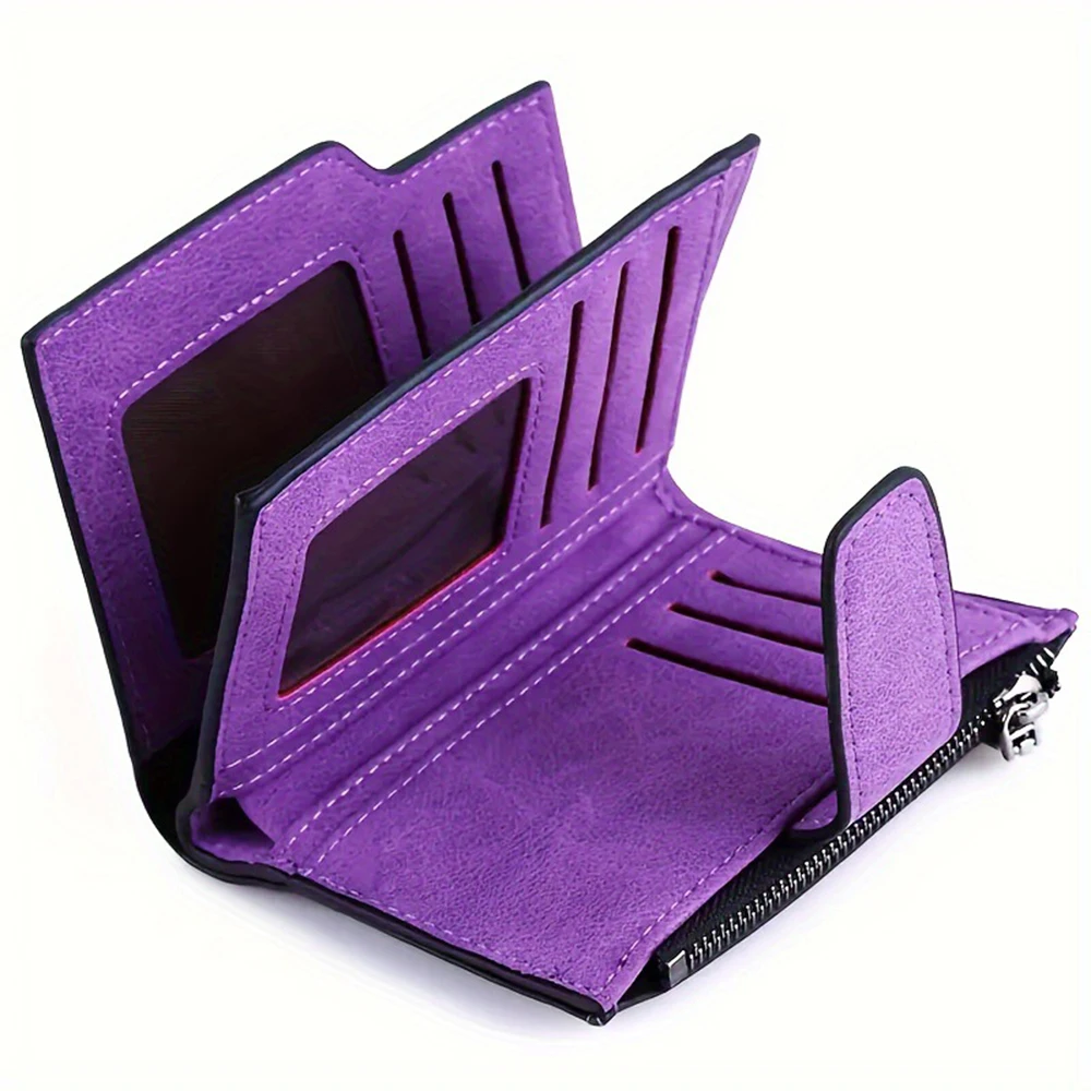 Women Short Wallet PU Leather Coin Purse Multi-card Solts Credit card Holder Foldable Zipper Wallet Solid Color Money Bag