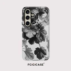 Retro Leaves Printing Phone Case - Soft Silicone Matte Acrylic Dual Layer Cover for Galaxy A56 5G (TYFL999)
