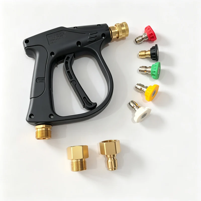Hochdruckreiniger-Pistolen-Set mit 1/4-Zoll-Schnellanschluss-Ausgang und M22-14-Gewinde-Einlass, 5 Düsenaufsätzen, M22-15-mm-Adapter und 3/8-Zoll-Schnellanschluss