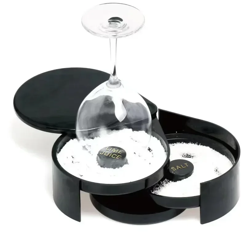 3 Tier Rotating Salt Rimmer Box Bar Wine Accessory Cocktail Mixing Salt Box Container and Sugar Rimmer Bar Bartender Tool