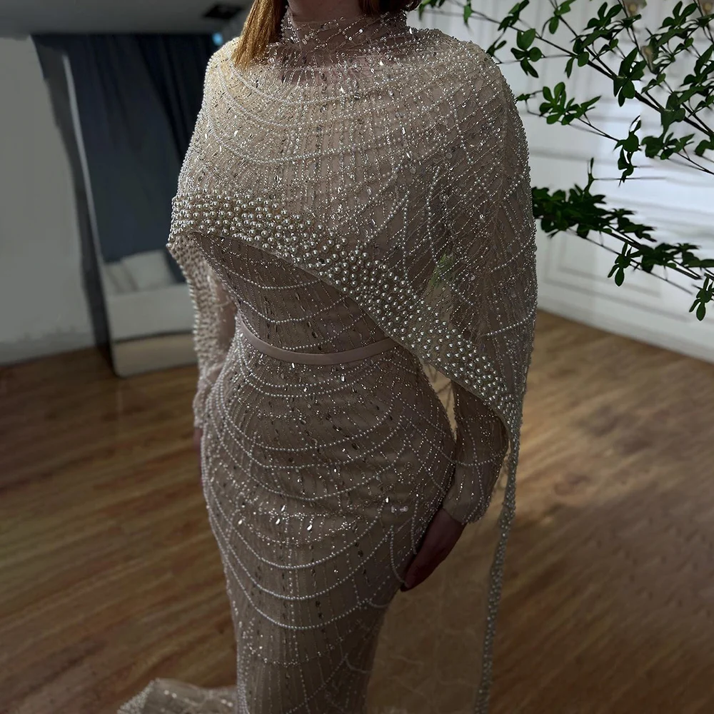 S69c40d13b0384006a87620f33e3d90beY Arabic Nude Mermaid Long Cape Sleeves Luxury Evening Dresses Gowns For Women Wedding Party Mallzona