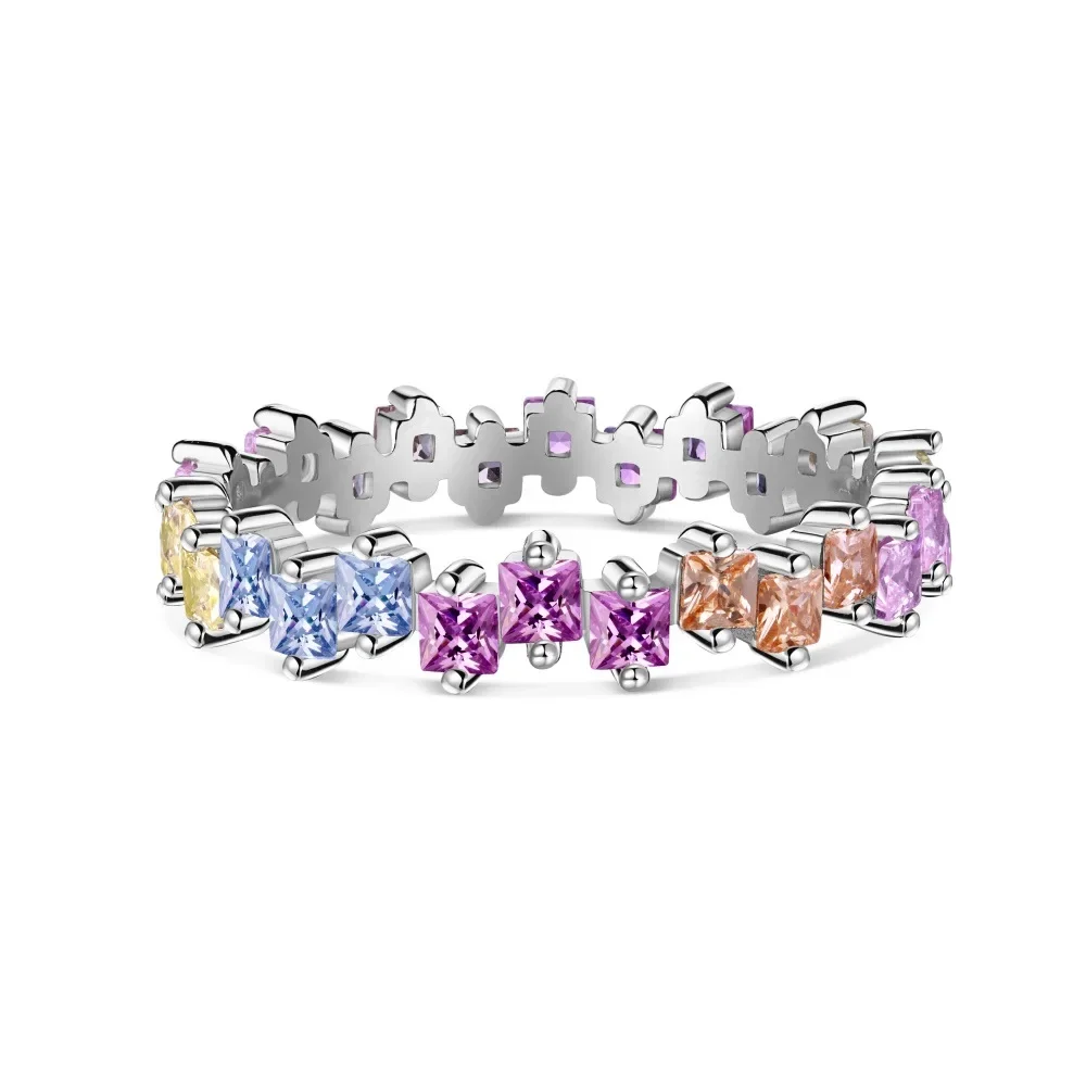 

Cross Border European and American S925 Silver Ring for Women with A Sense of Niche Design, Irregular Inlay of Colors