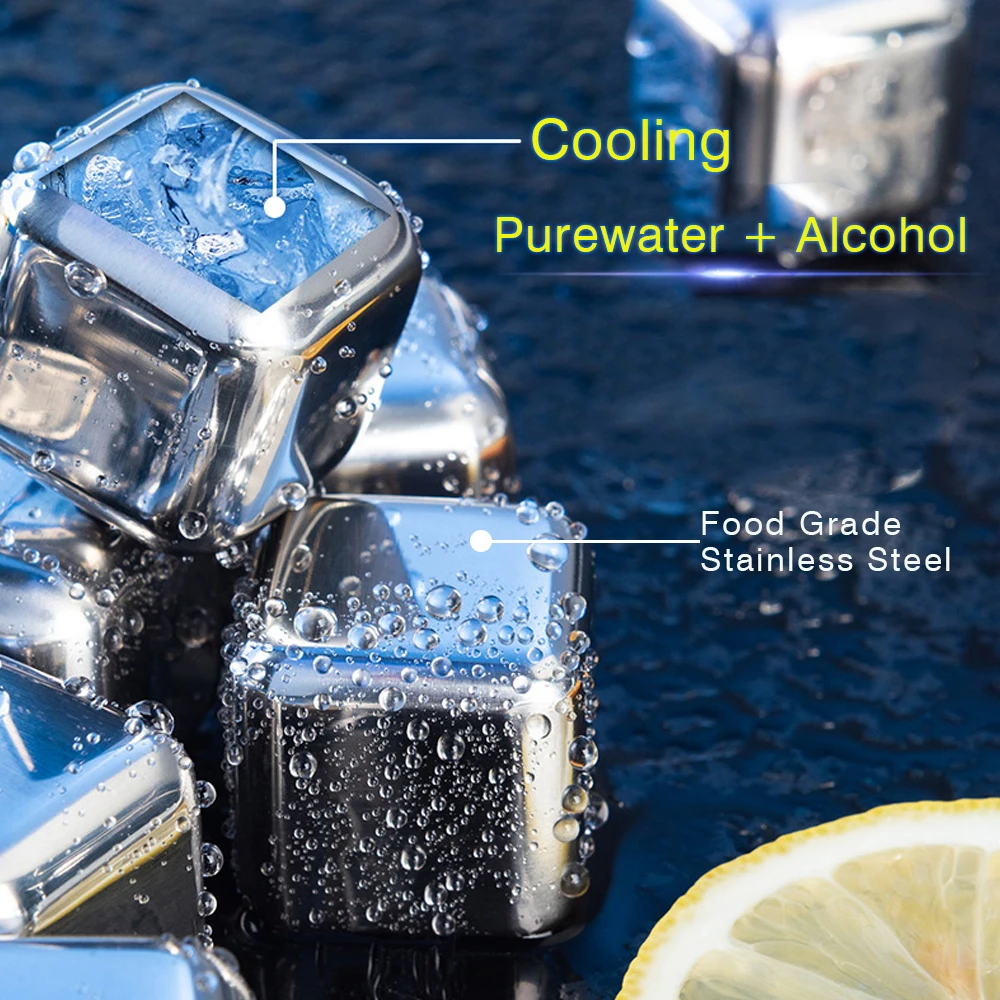 4Pcs Stainless Steel Ice Cubes Set Reusable Chilling Stones for Whiskey Wine Wine Cooling Cube Chilling Rock Party Bar Tool