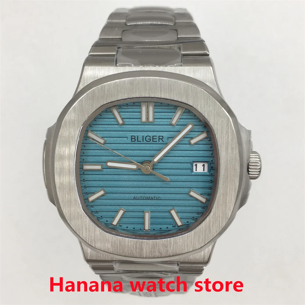 38mm BLIGER NH35A Automatic Luminous Blue Dial Sapphire Glass Date Stainless Steel Square Case Mechanical Luxury Men's Watch canvas automatic buckle belt for men tactical army high quality 4mm thick 38mm wide pants accessories new outdoor training belt