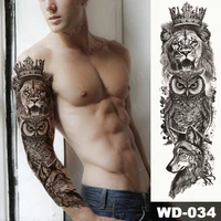 Large Arm Sleeve Tattoo Lion Crown King Rose Waterproof Temporary Tatoo Sticker Wild Wolf Tiger Men Full Skull Totem Fake Tatto 2