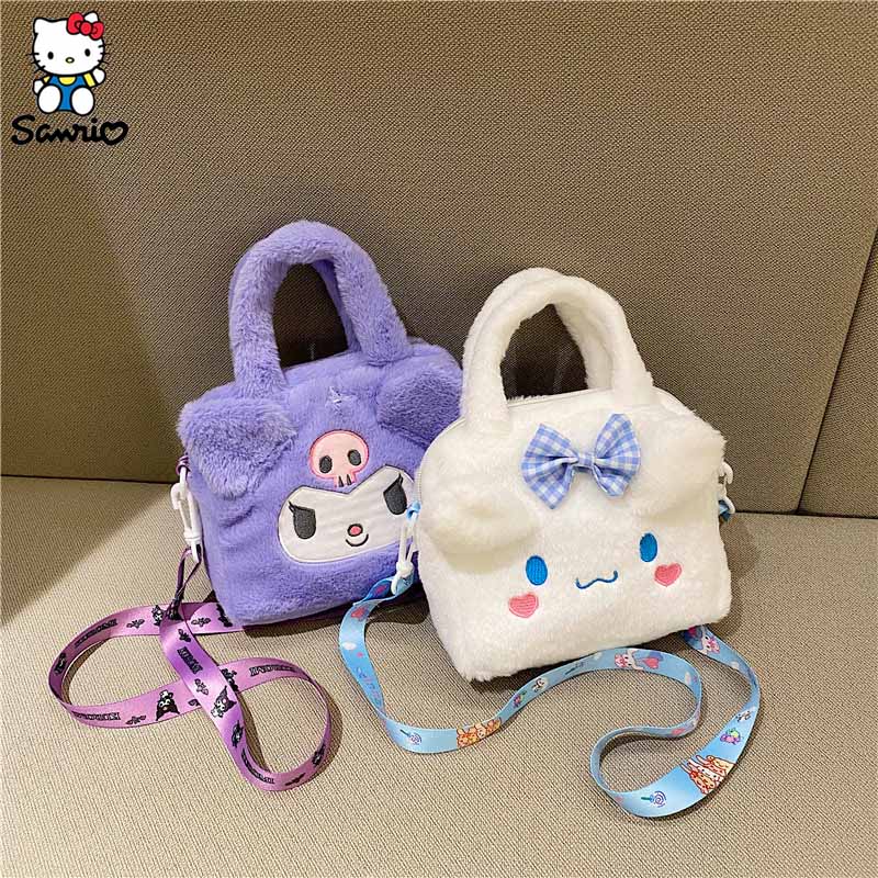 Kawaii Sanrio Bag Anime Figure Kuromi Cinnamoroll Melody Plush Handbag Shoulder Bags Cosmetic Bag Travel Storage Bag Women Gifts